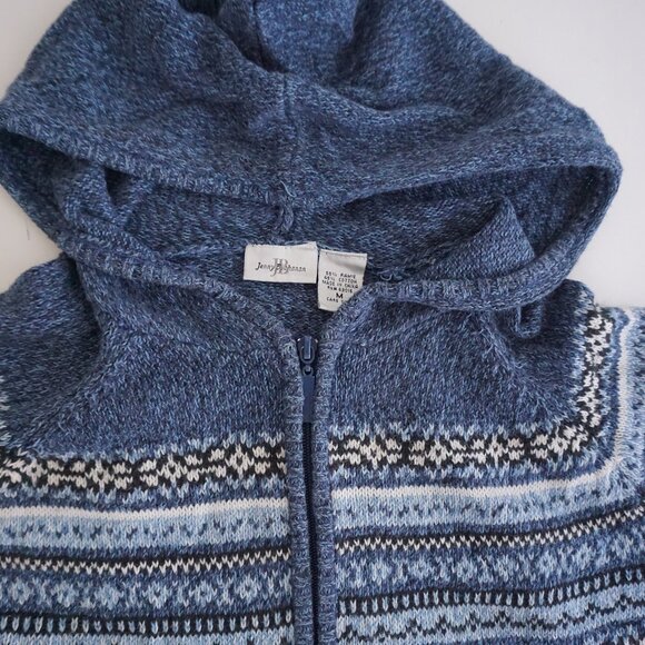 Vintage Jenny Buchanan Blue White Fair Isle Knit Hooded Zip Sweater Cabincore M - Picture 9 of 9